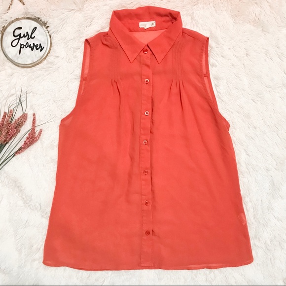 Anthropologie Tops - Anthro Mine Orange Button Up Sleeveless Blouse